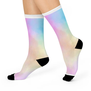 Pastel Gradient Cushioned Crew Socks - Comfortable Fashion Footwear for Everyday Wear