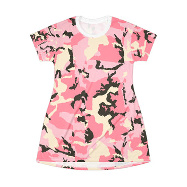 Trendy Pink Camouflage T-Shirt Dress for Casual Chic Style