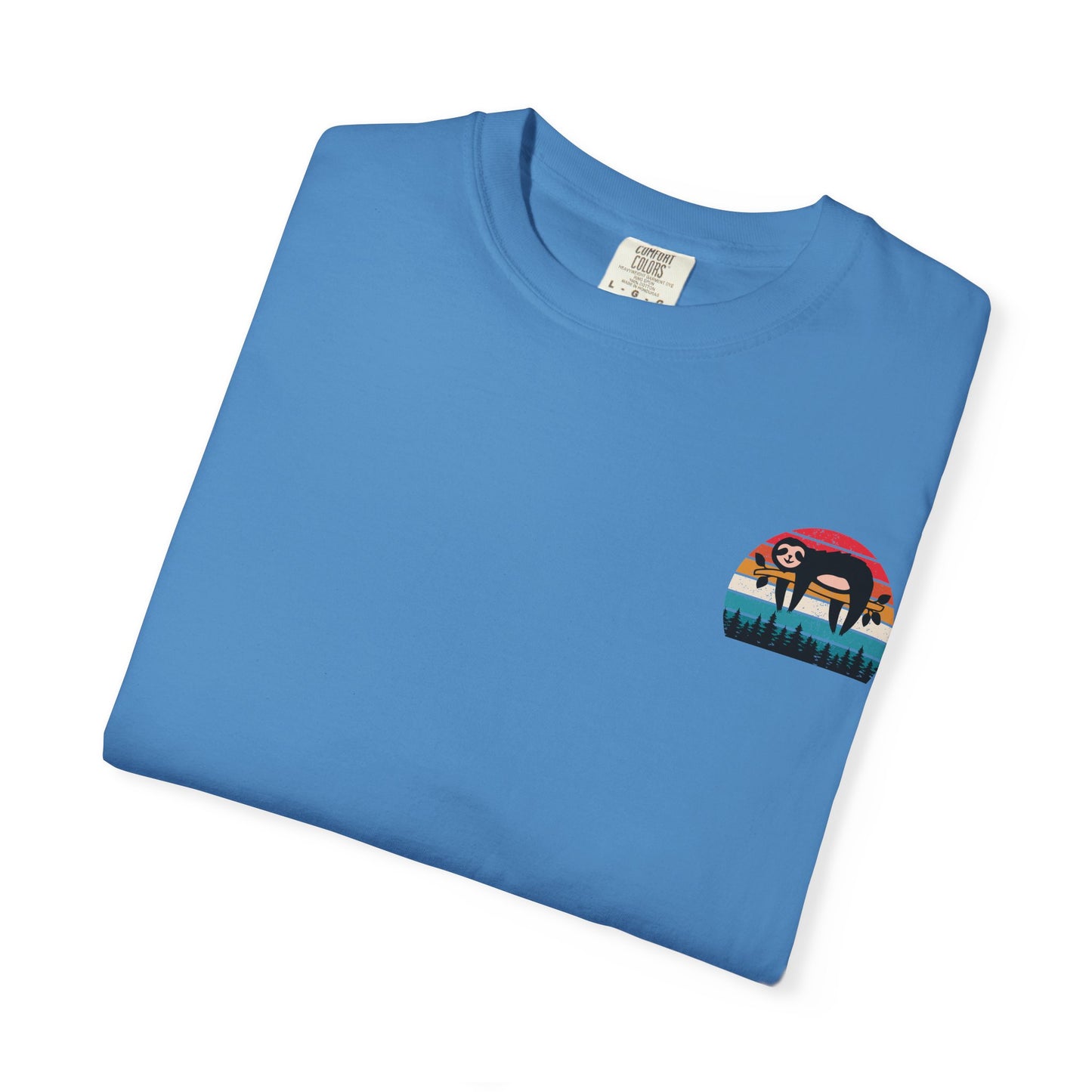 Chill Vibes Unisex Garment-Dyed T-Shirt - Retro Sloth & Sunset Design