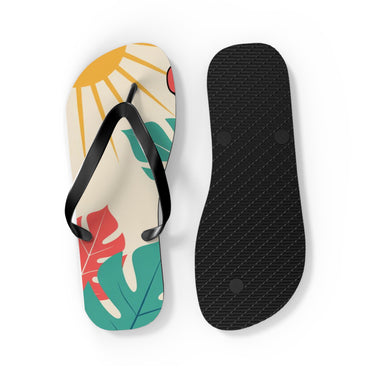 Tropical Flip Flops - Stylish Summer Sandals with Sun & Leaves, Beachwear, Vacation Footwear, Gift Idea
