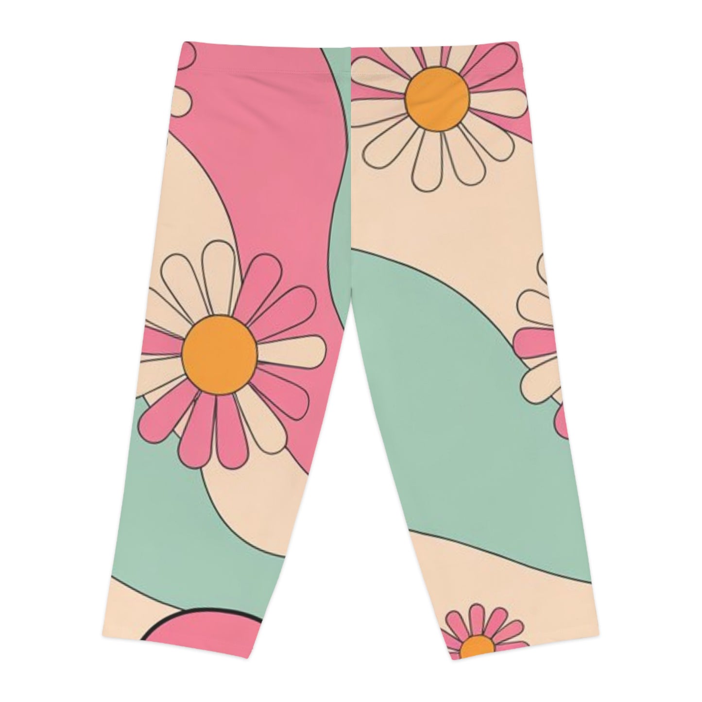 Retro Floral Women's Capri Leggings, Vintage Style Workout Pants, Summer Activewear, Festival Yoga Tights, Women's
