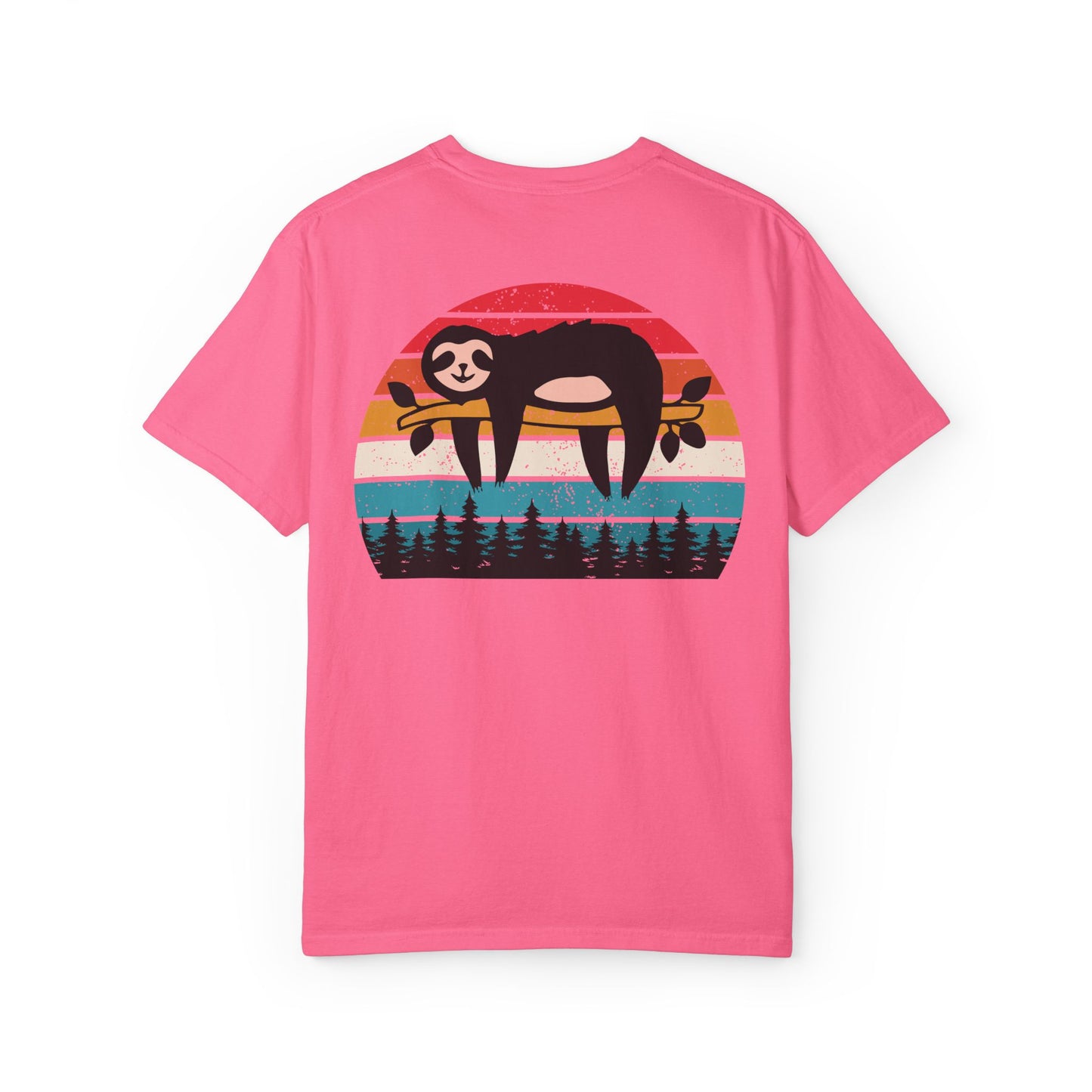Chill Vibes Unisex Garment-Dyed T-Shirt - Retro Sloth & Sunset Design