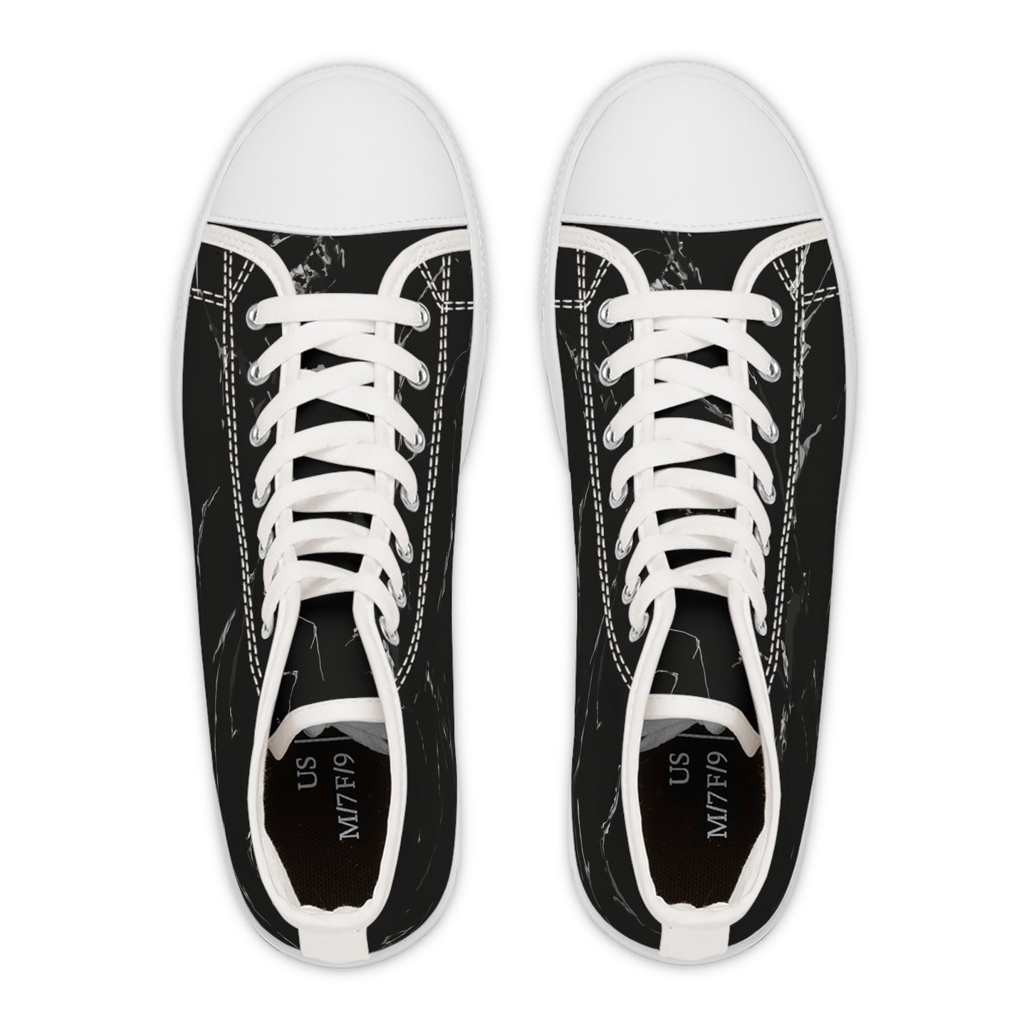 Women's High Top Sneakers - Stylish Black Marble Design
