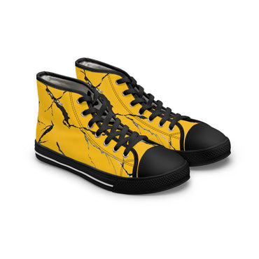 Stylish Yellow High Top Sneakers with Unique Marble Design