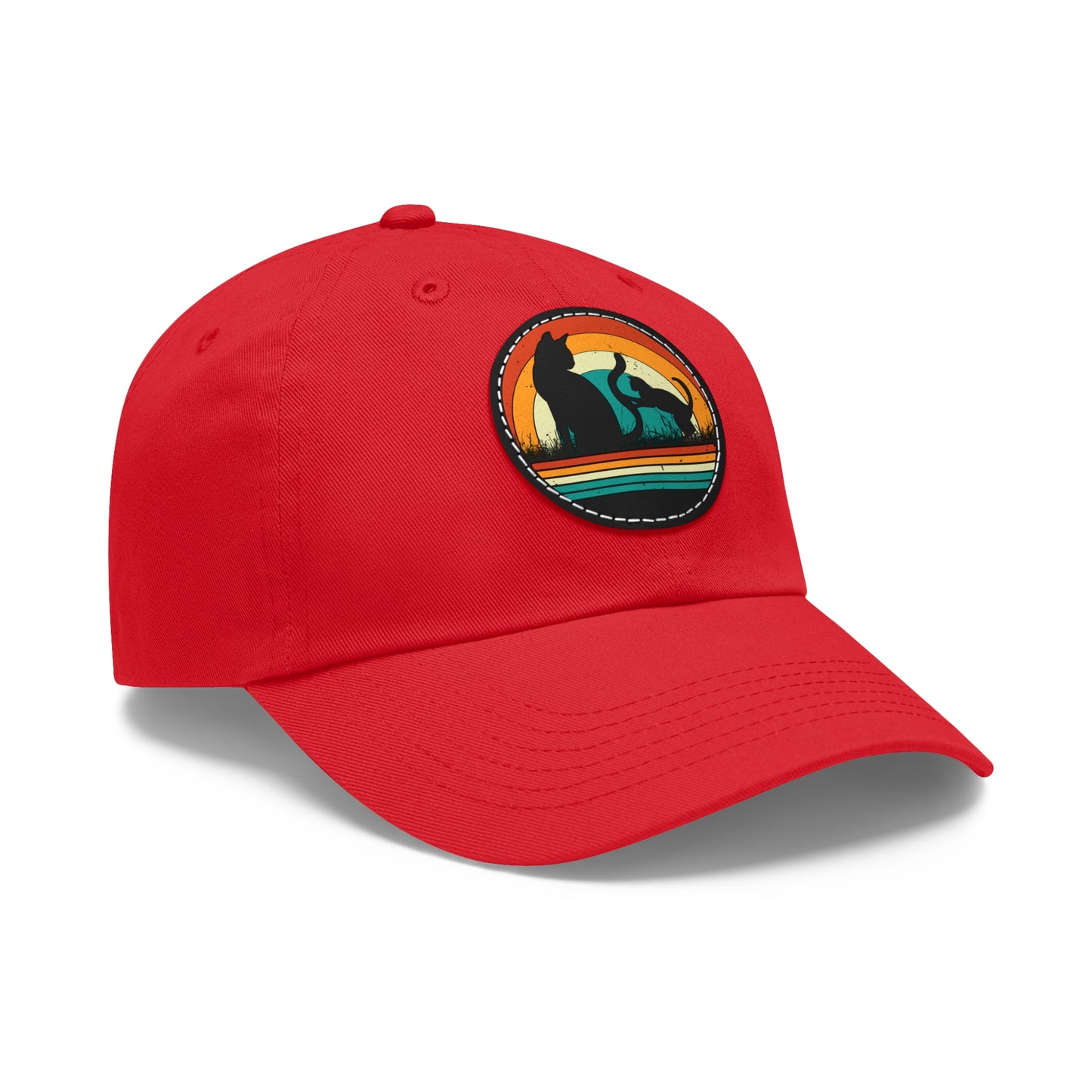 Cats and Sunset Dad Hat - Vintage Leather Patch Cap