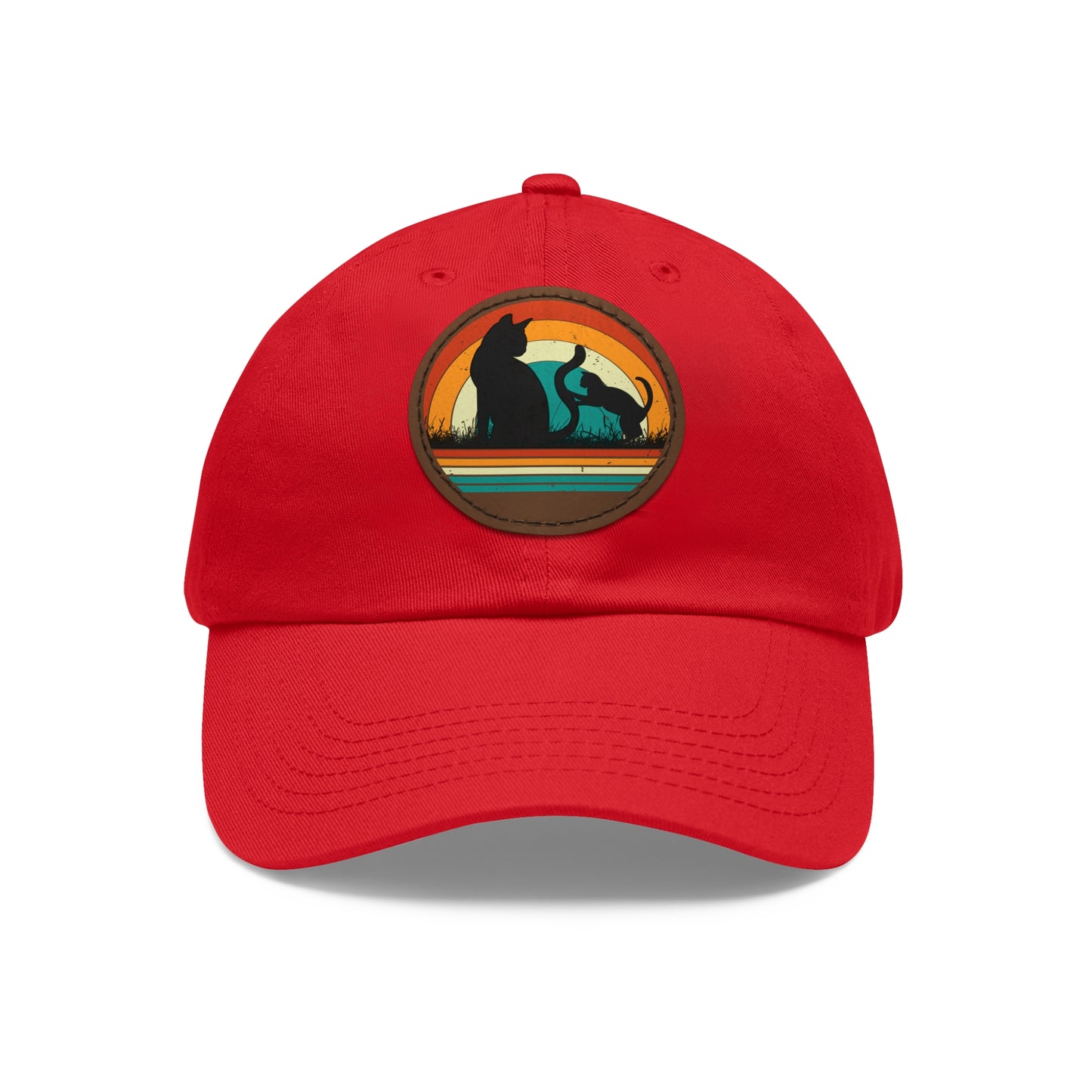 Cats and Sunset Dad Hat - Vintage Leather Patch Cap