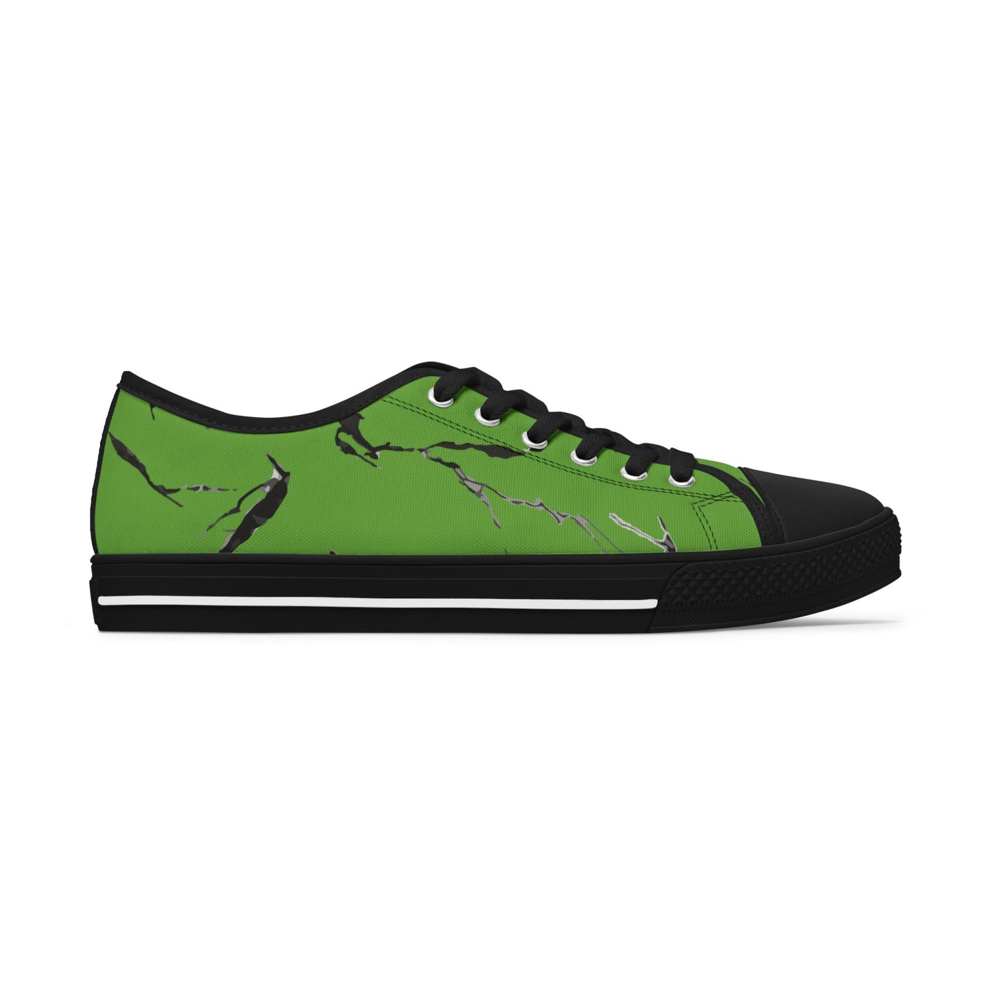 Trendy Women’s Low Top Sneakers - Green & Black Marble Design