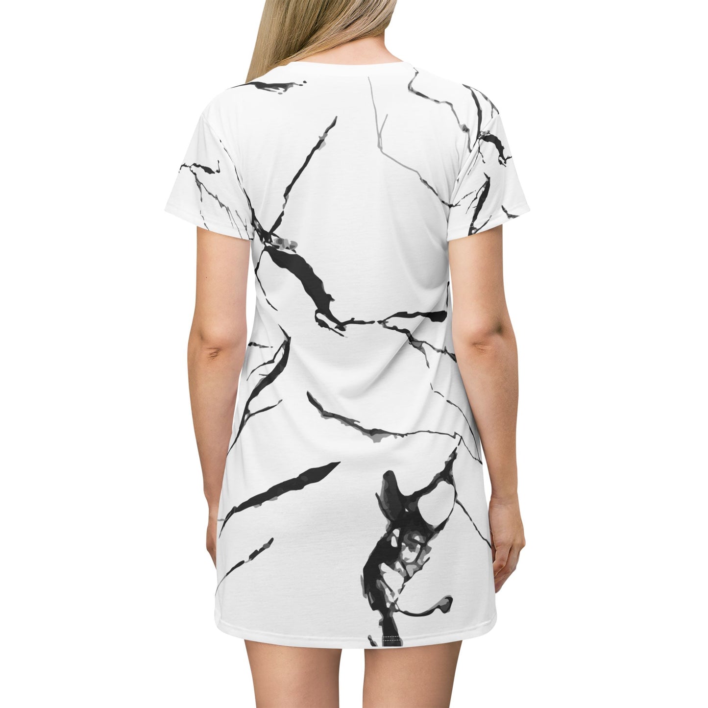 Chic Black and White Marble T-Shirt Dress for Casual Elegance