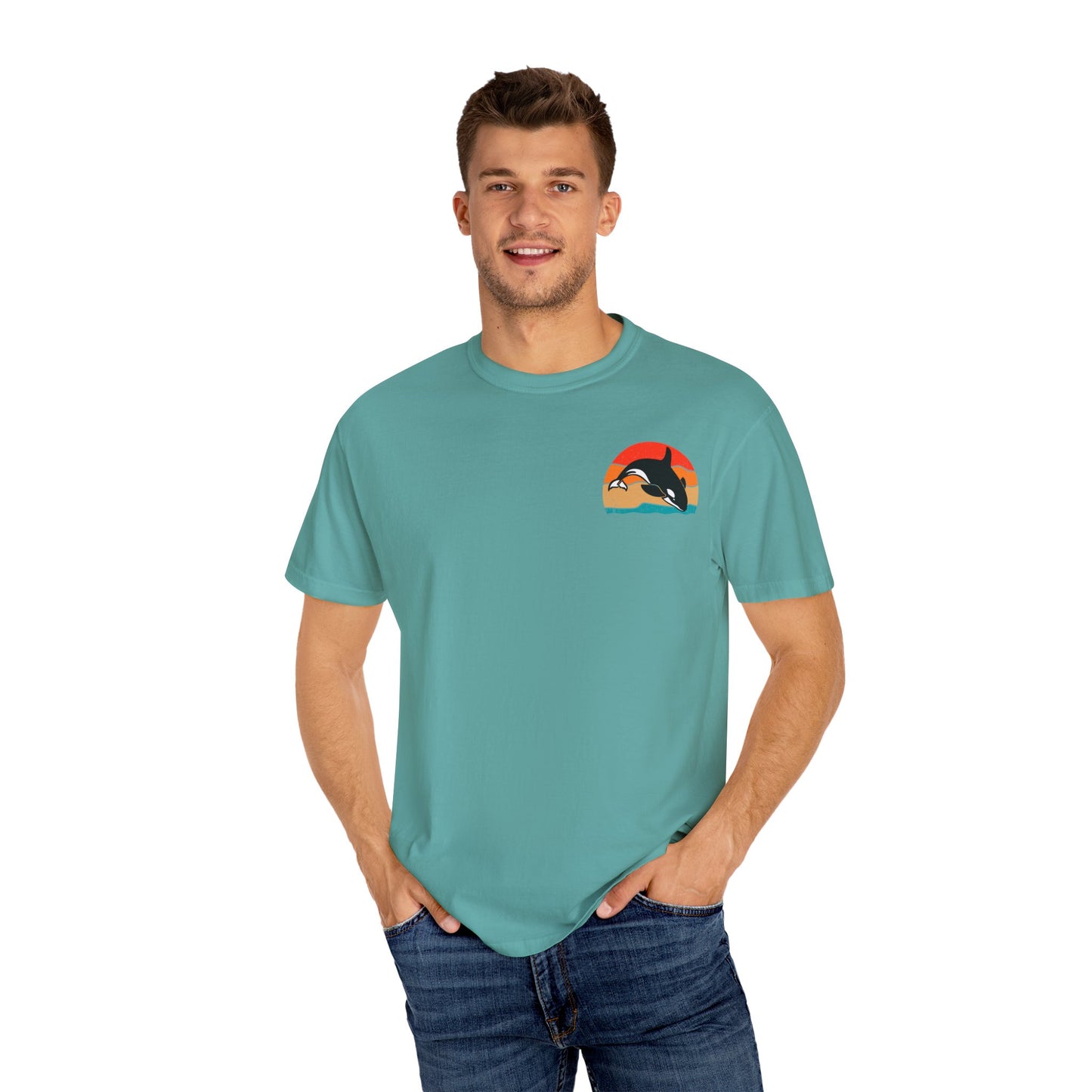 Whale Sunset Graphic T-Shirt - Unisex Garment-Dyed Tee for Ocean Lovers