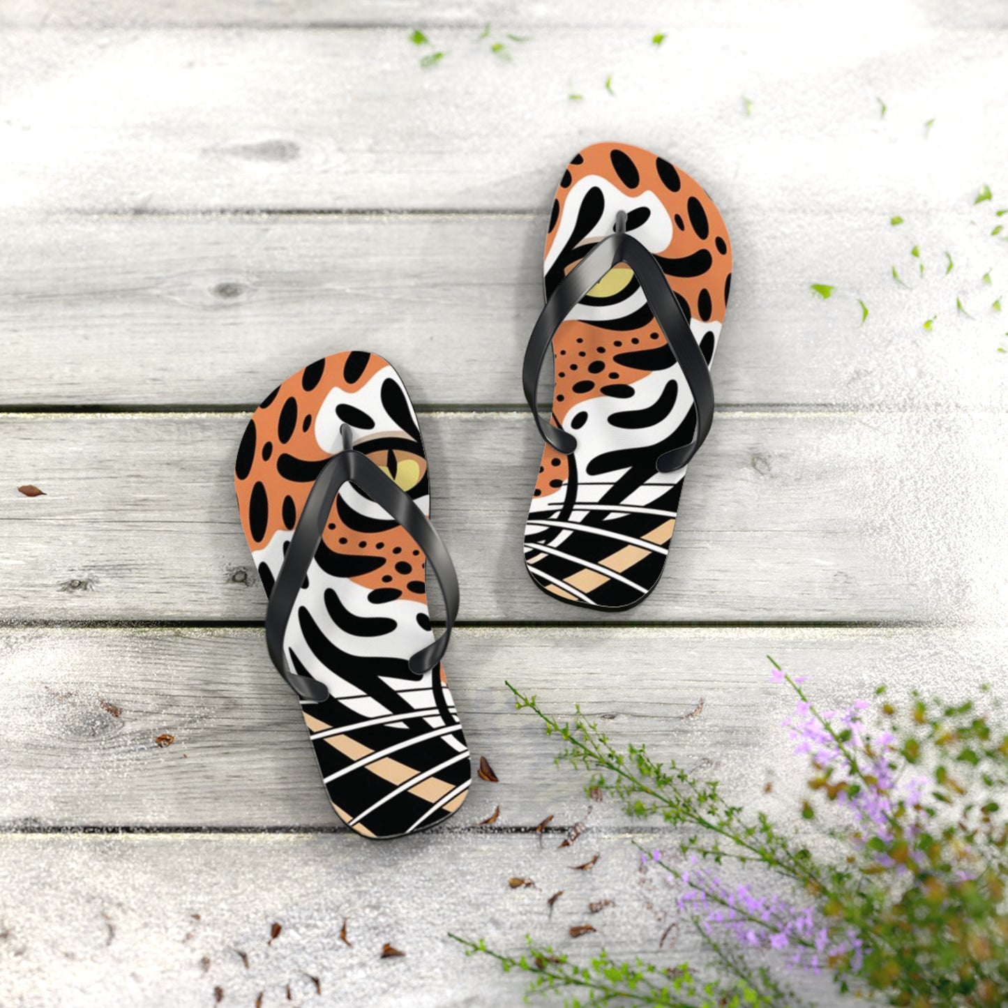 Tiger Flip Flops, Summer Beach Sandals, Vacation Footwear, Fun Poolside Slippers, Wild Tiger Graphic, Animal Print Shoes