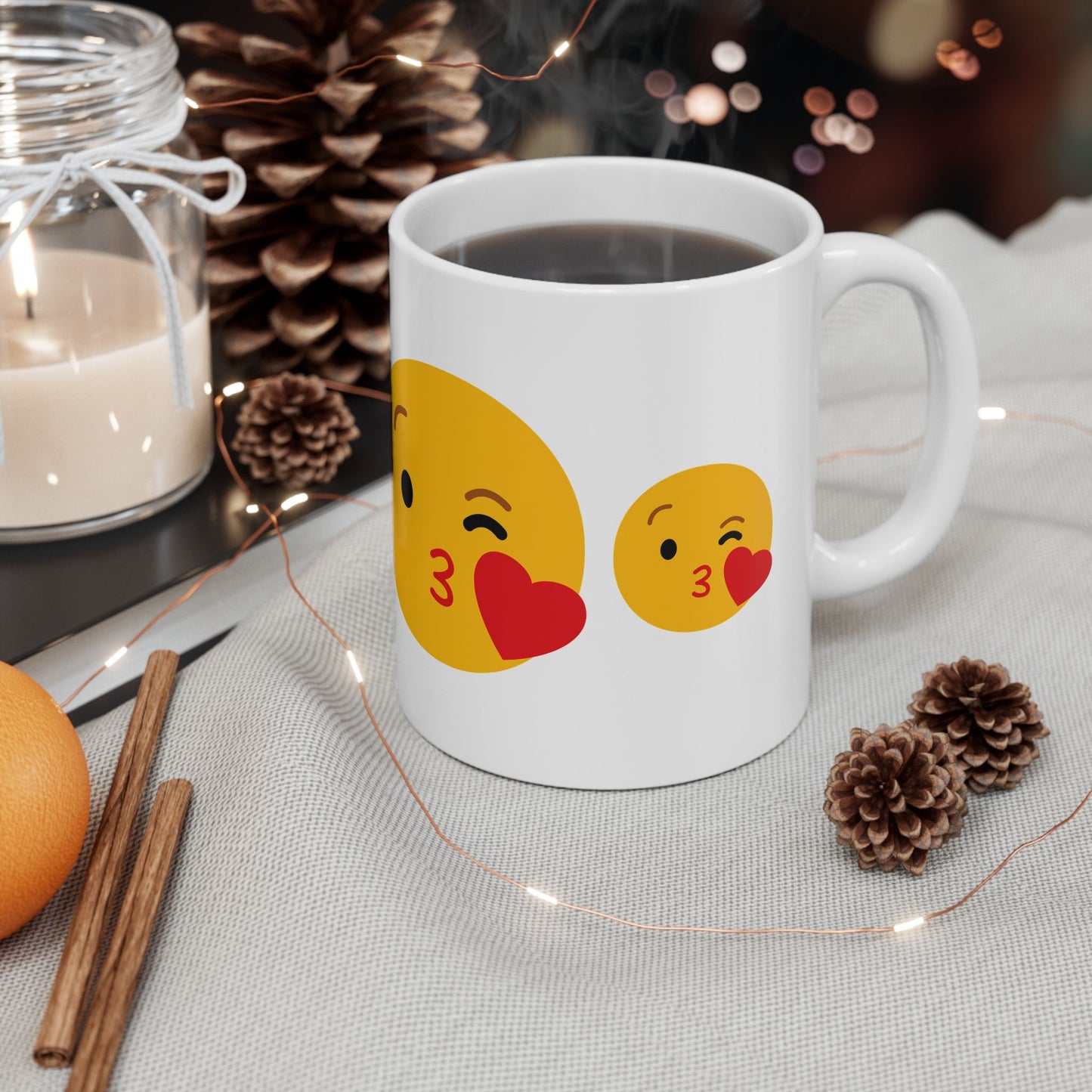 Kiss Emoji Ceramic Mug | Cute 11oz & 15oz Coffee Cup for Love & Friendship