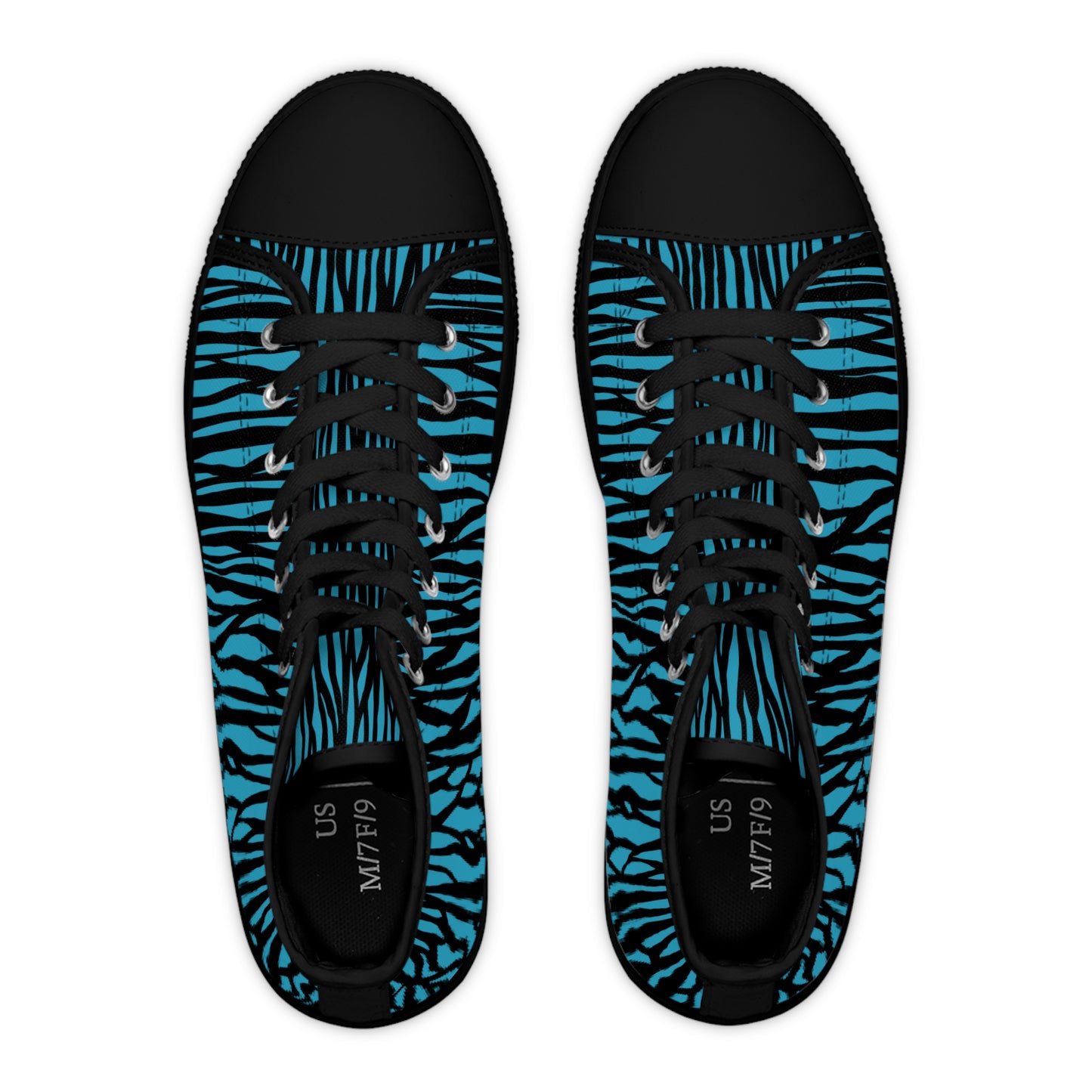 Women's High Top Sneakers - Funky Blue Zebra Print, Trendy Footwear, Casual Style, Unique Gift, Everyday Comfort