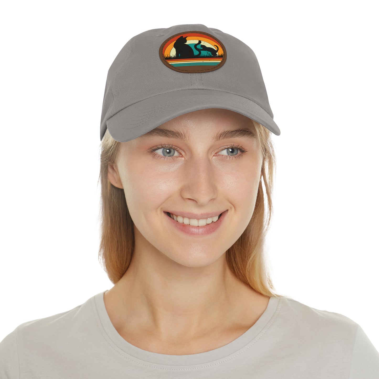 Cats and Sunset Dad Hat - Vintage Leather Patch Cap