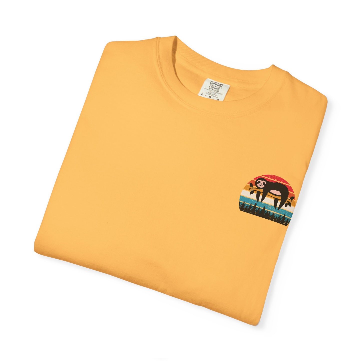 Chill Vibes Unisex Garment-Dyed T-Shirt - Retro Sloth & Sunset Design