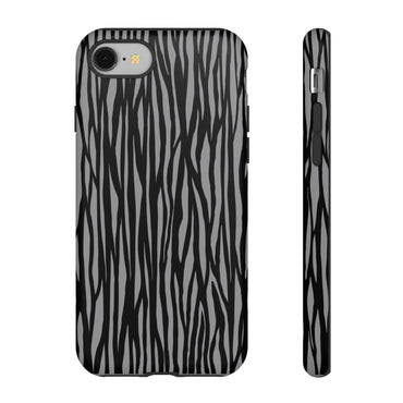 Stylish Tough Phone Case - Black and Gray Striped Design
