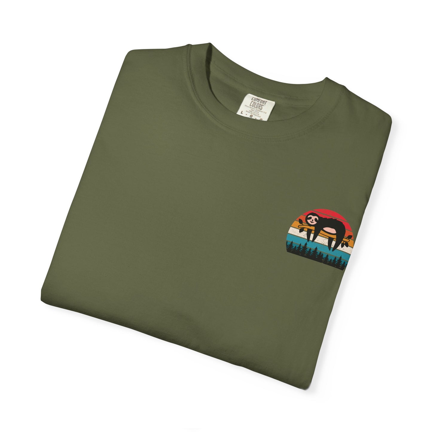 Chill Vibes Unisex Garment-Dyed T-Shirt - Retro Sloth & Sunset Design