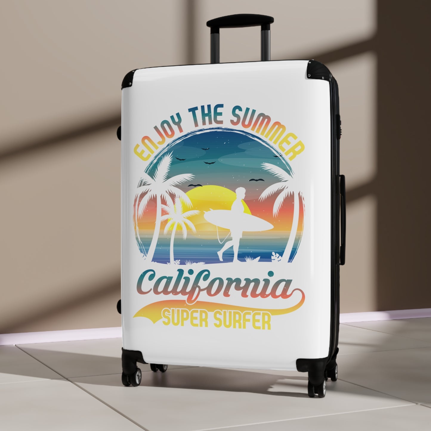California Super Surfer Suitcase, Summer Travel Luggage, Vacation Bag, Beach Trip Accessory, Fun Travel Gear