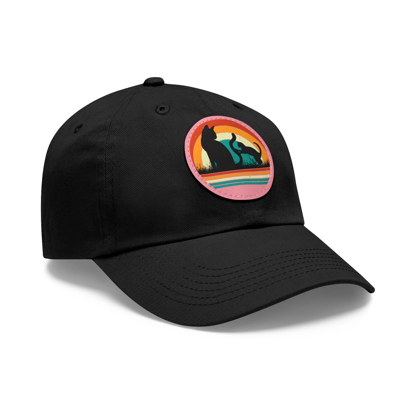 Cats and Sunset Dad Hat - Vintage Leather Patch Cap