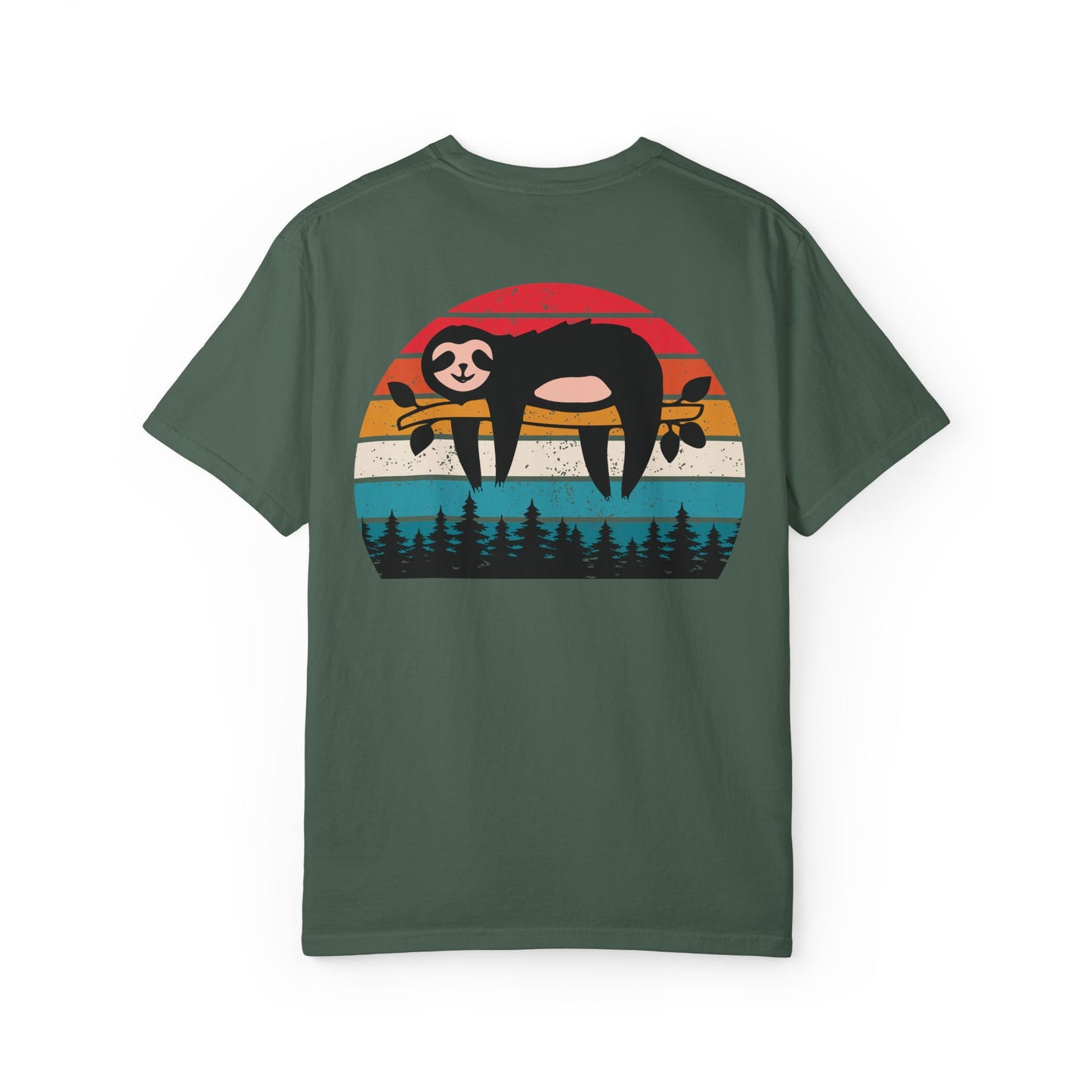 Chill Vibes Unisex Garment-Dyed T-Shirt - Retro Sloth & Sunset Design