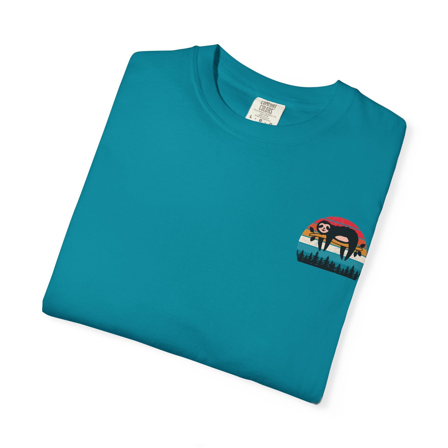 Chill Vibes Unisex Garment-Dyed T-Shirt - Retro Sloth & Sunset Design
