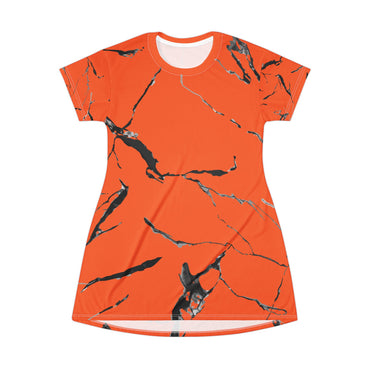 Bold Orange Marble T-Shirt Dress | Casual Chic, Summer Fashion, Everyday Wear, Gift for Her, Trendy Outfit