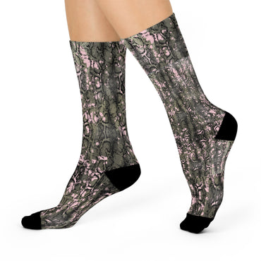 Stylish Cushioned Crew Socks - Snakeskin Design for Comfort & Trend