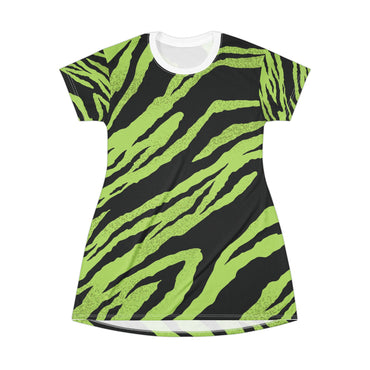 Bold Green Zebra Print T-Shirt Dress for Stylish Everyday Wear