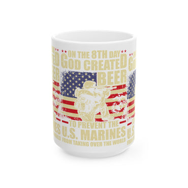 Ceramic Mug, God Created Beer Design, US Marines Gift, Independence Day, Military Coffee Cup