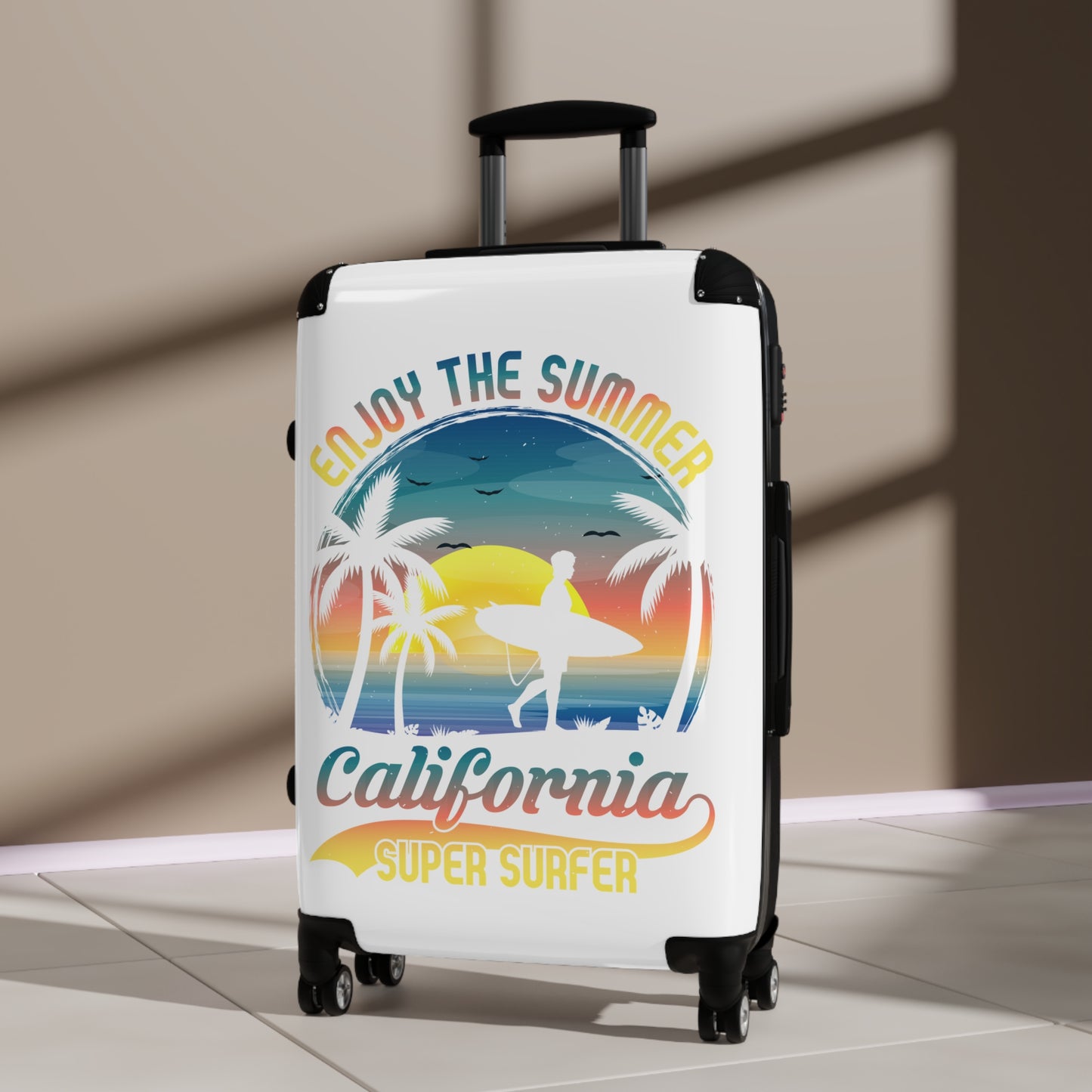 California Super Surfer Suitcase, Summer Travel Luggage, Vacation Bag, Beach Trip Accessory, Fun Travel Gear