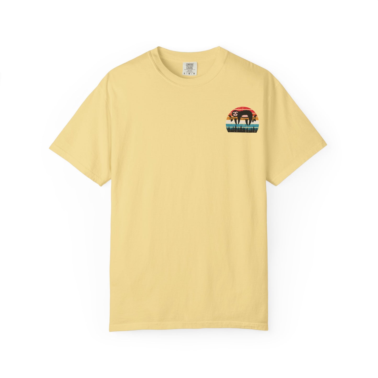 Chill Vibes Unisex Garment-Dyed T-Shirt - Retro Sloth & Sunset Design
