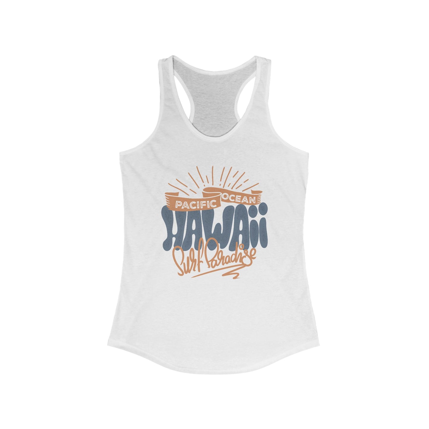 Hawaiian Beach Vibe Racerback Tank, Perfect for Summer, Beach Days, Vacation Wear, Travel Top, Surf Lovers