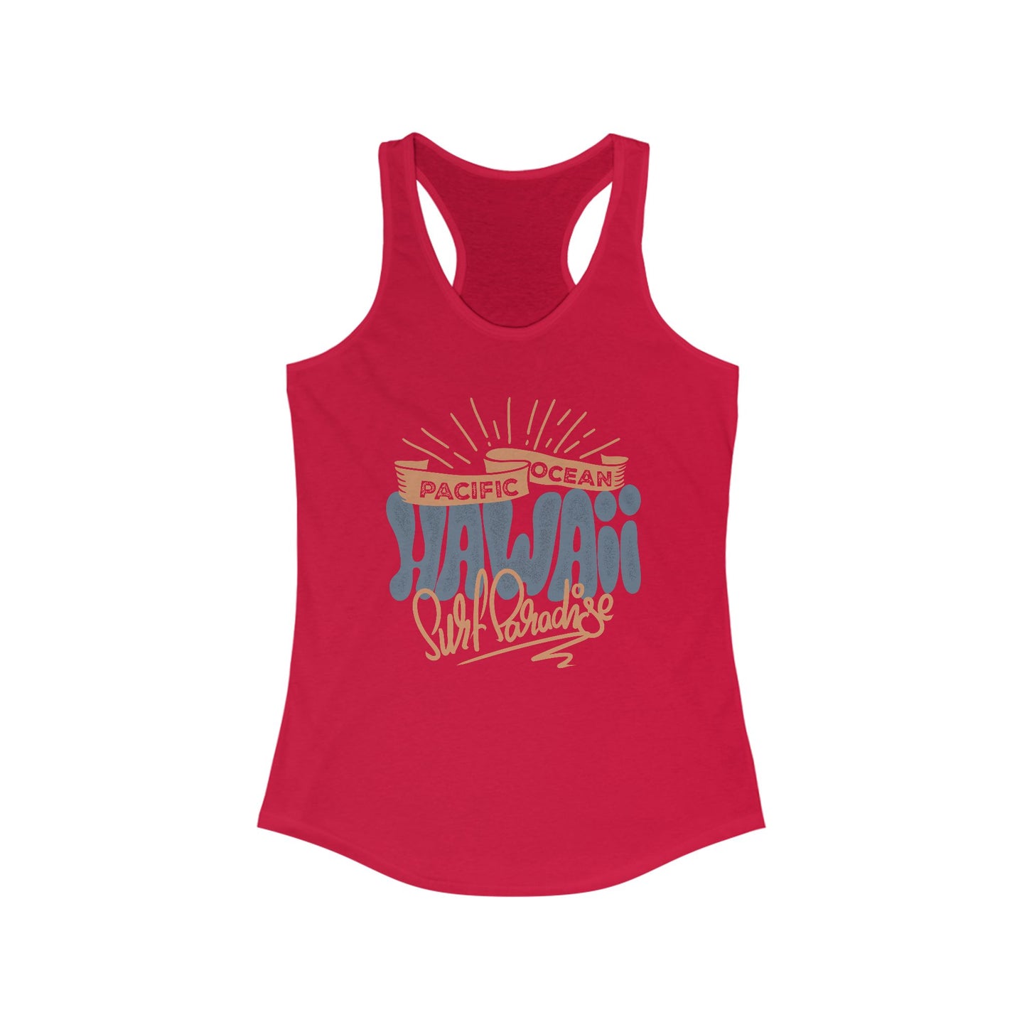 Hawaiian Beach Vibe Racerback Tank, Perfect for Summer, Beach Days, Vacation Wear, Travel Top, Surf Lovers