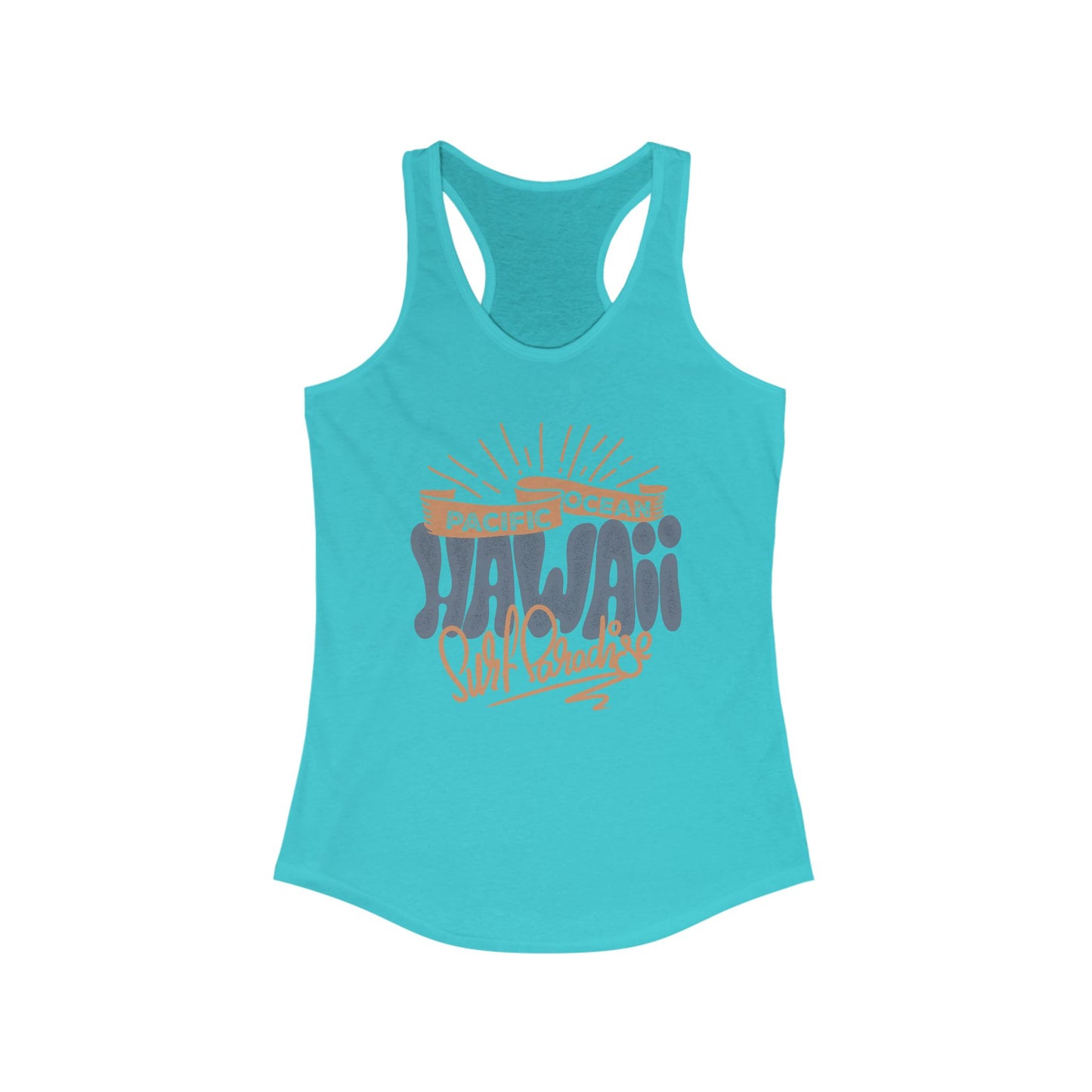 Hawaiian Beach Vibe Racerback Tank, Perfect for Summer, Beach Days, Vacation Wear, Travel Top, Surf Lovers