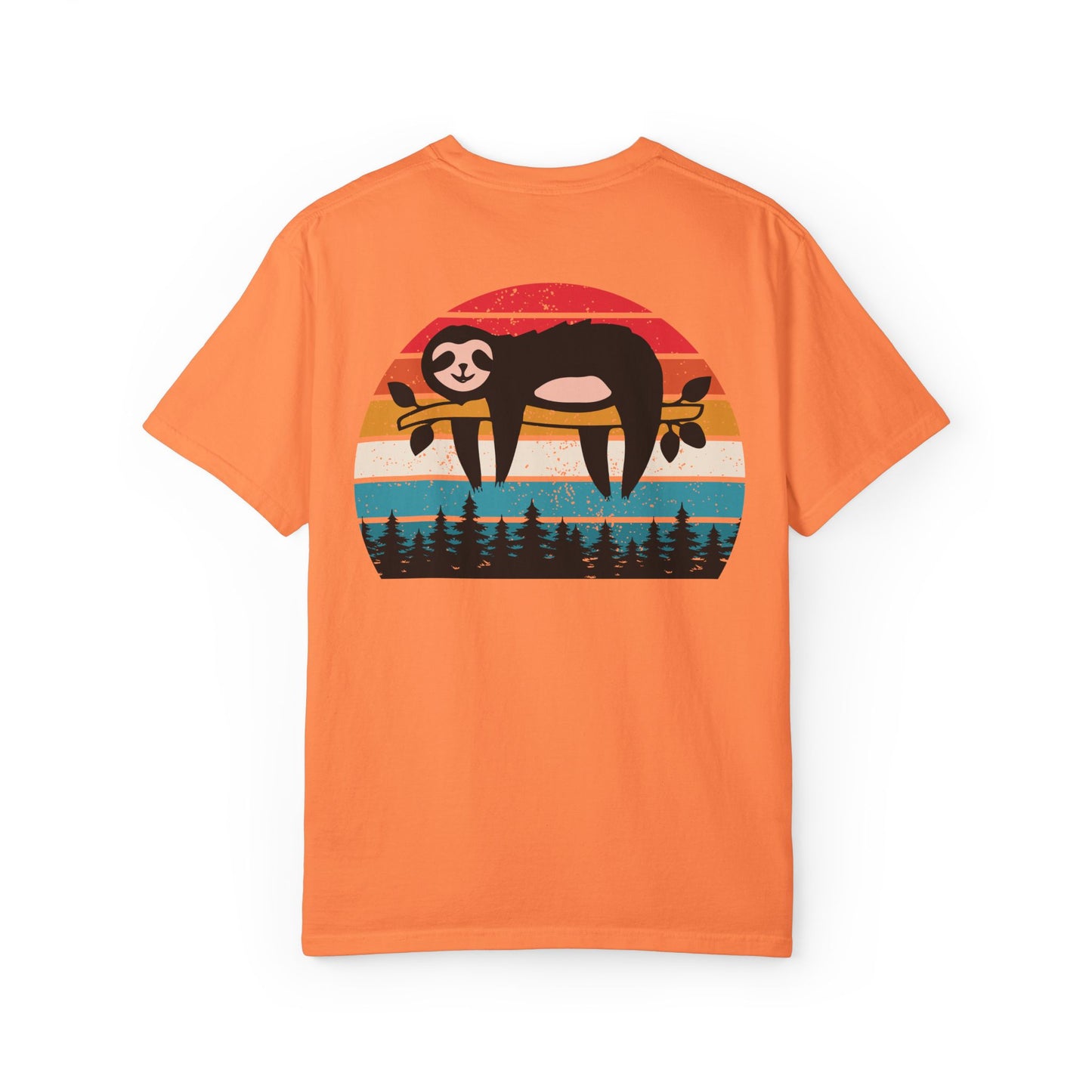 Chill Vibes Unisex Garment-Dyed T-Shirt - Retro Sloth & Sunset Design