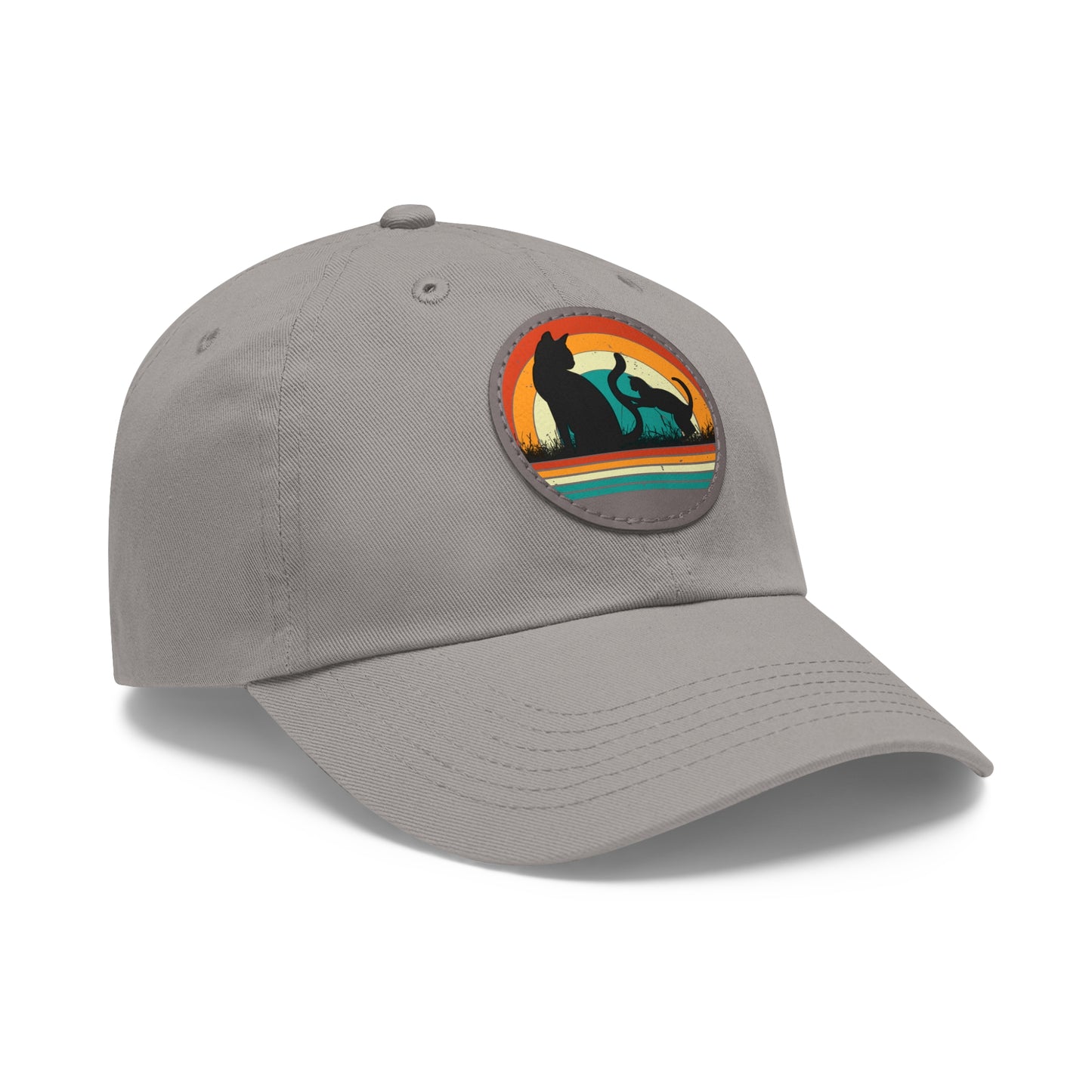 Cats and Sunset Dad Hat - Vintage Leather Patch Cap