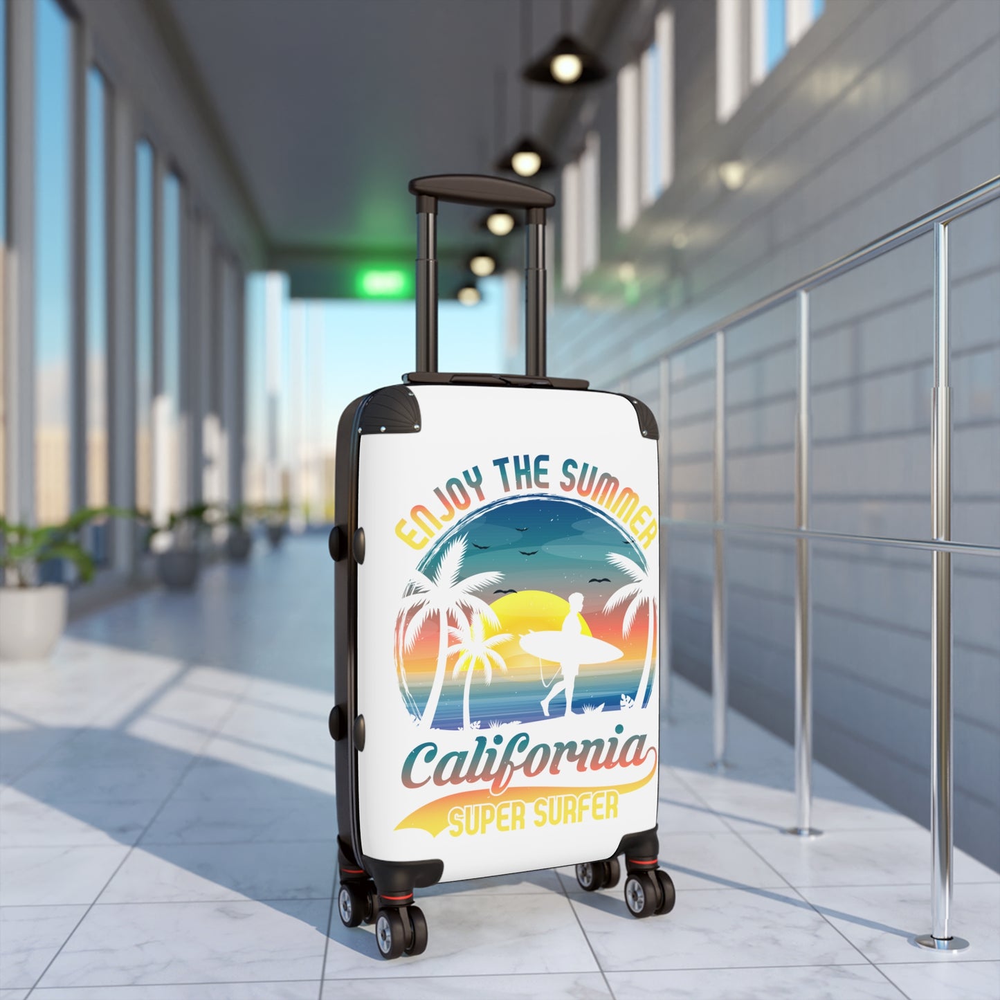 California Super Surfer Suitcase, Summer Travel Luggage, Vacation Bag, Beach Trip Accessory, Fun Travel Gear