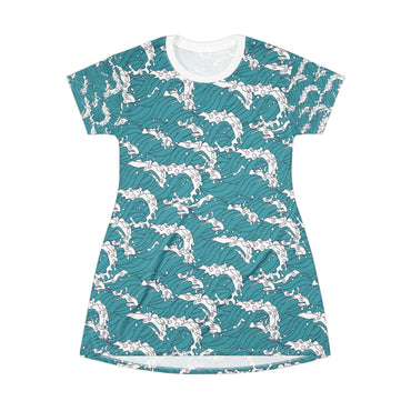 Ocean Waves T-Shirt Dress - Comfortable Summer Fashion for Beach Lovers