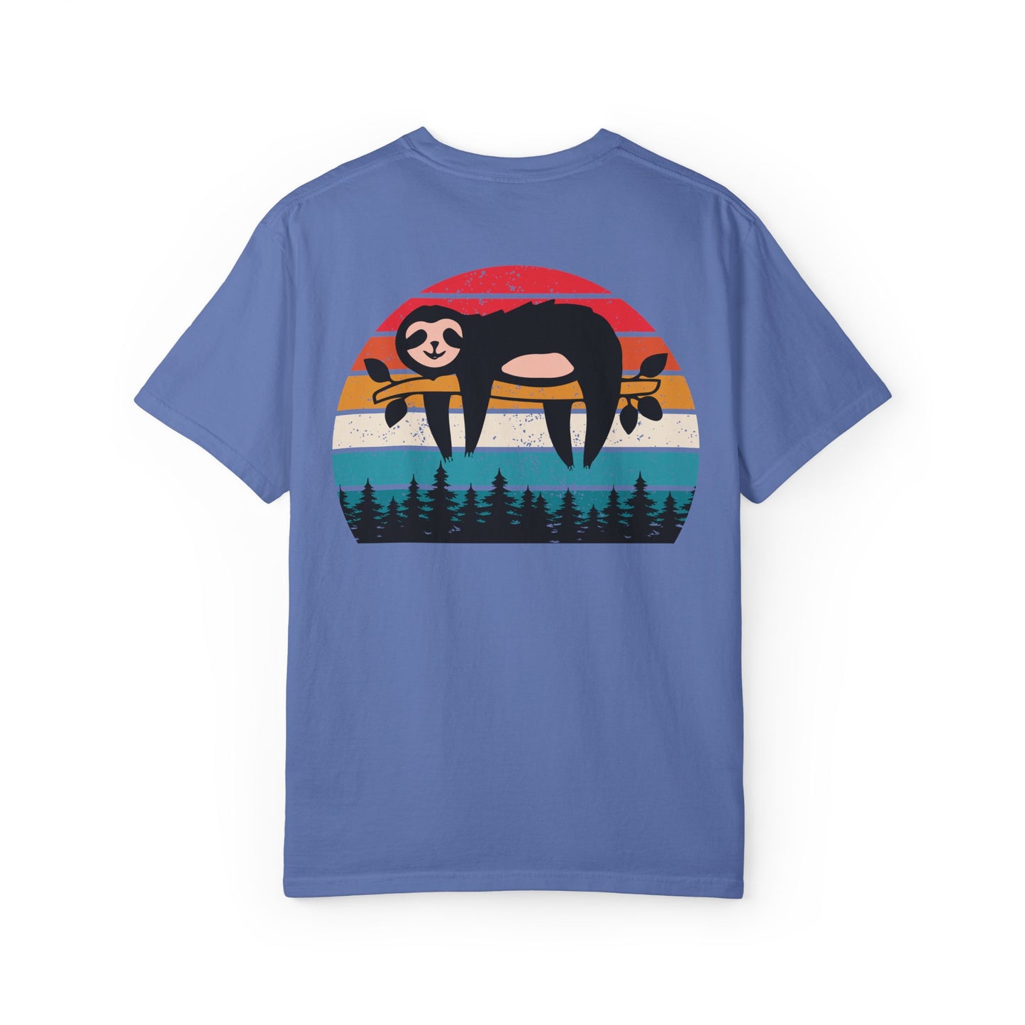 Chill Vibes Unisex Garment-Dyed T-Shirt - Retro Sloth & Sunset Design