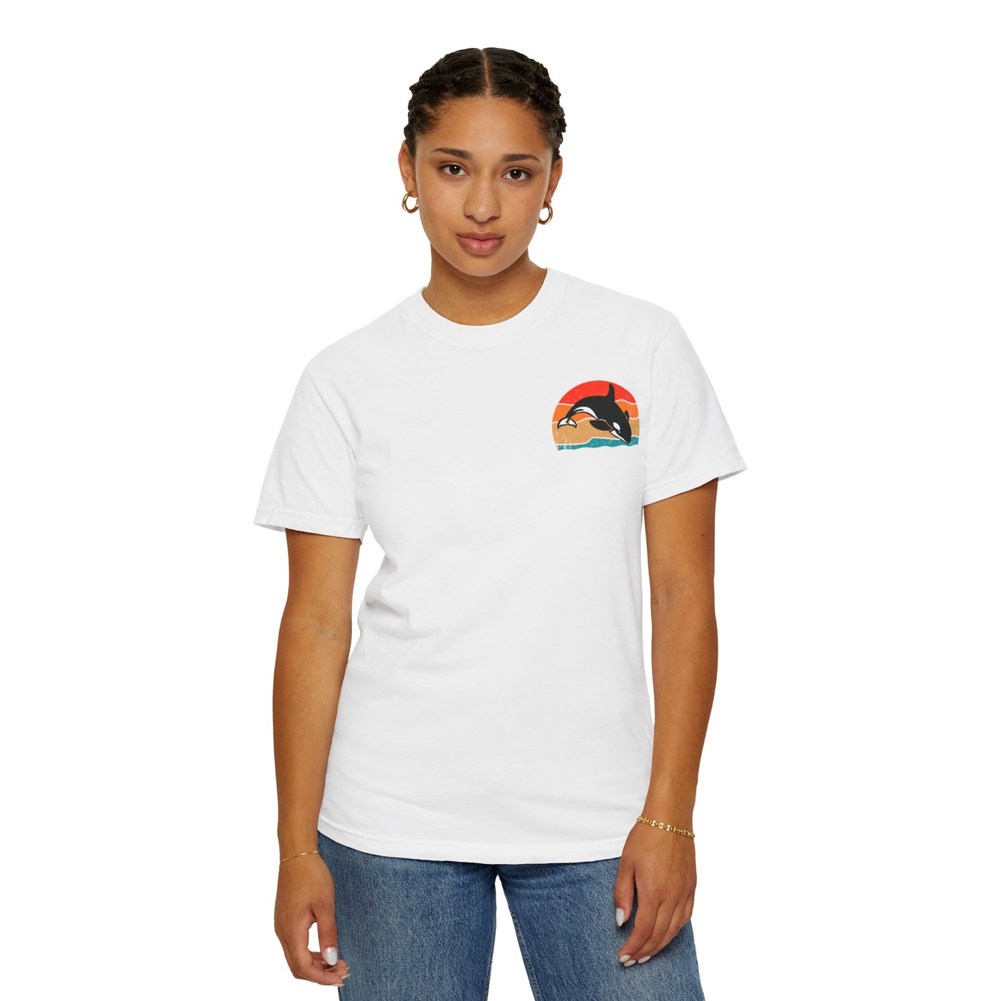 Whale Sunset Graphic T-Shirt - Unisex Garment-Dyed Tee for Ocean Lovers