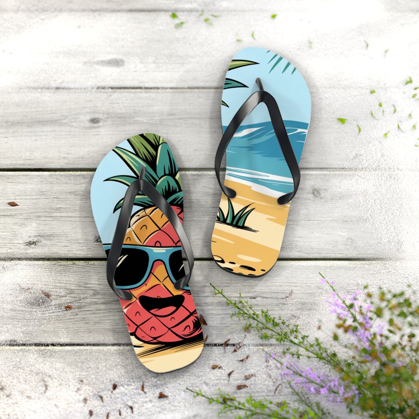 Pineapple Summer Flip Flops | Fun Beach Sandals for Vacation, Pool Days, Summertime, Tropical Getaway