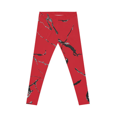 Chic Abstract Red Leggings for Women, Stylish Workout Pants, Fashion Activewear, Fitness Leggings, Red Marble Design, Casual Comfort