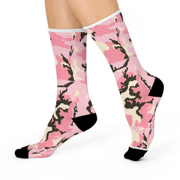 Stylish Cushioned Crew Socks - Pink Camo Design for Comfort & Fashion
