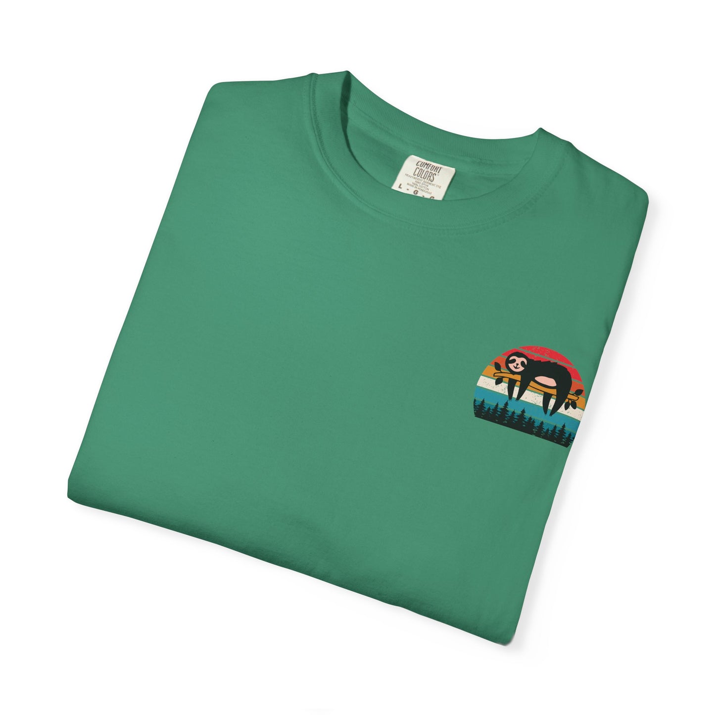 Chill Vibes Unisex Garment-Dyed T-Shirt - Retro Sloth & Sunset Design