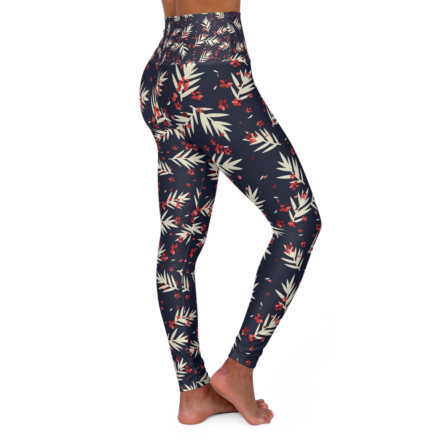 Tropical Leaf High Waisted Yoga Leggings - Comfortable Stretch Fit for Active Lifestyle