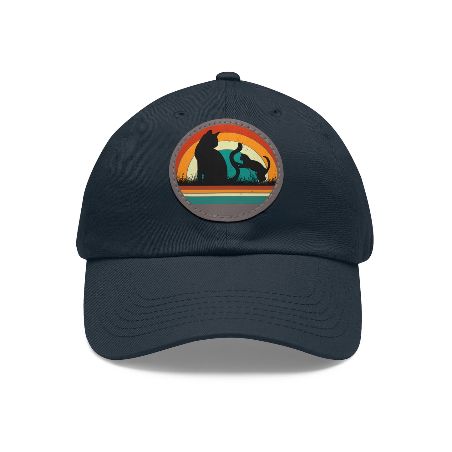Cats and Sunset Dad Hat - Vintage Leather Patch Cap