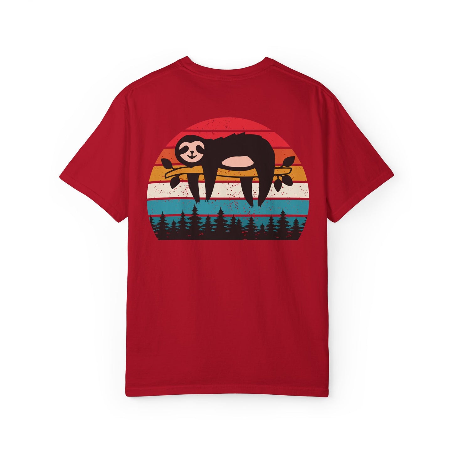 Chill Vibes Unisex Garment-Dyed T-Shirt - Retro Sloth & Sunset Design