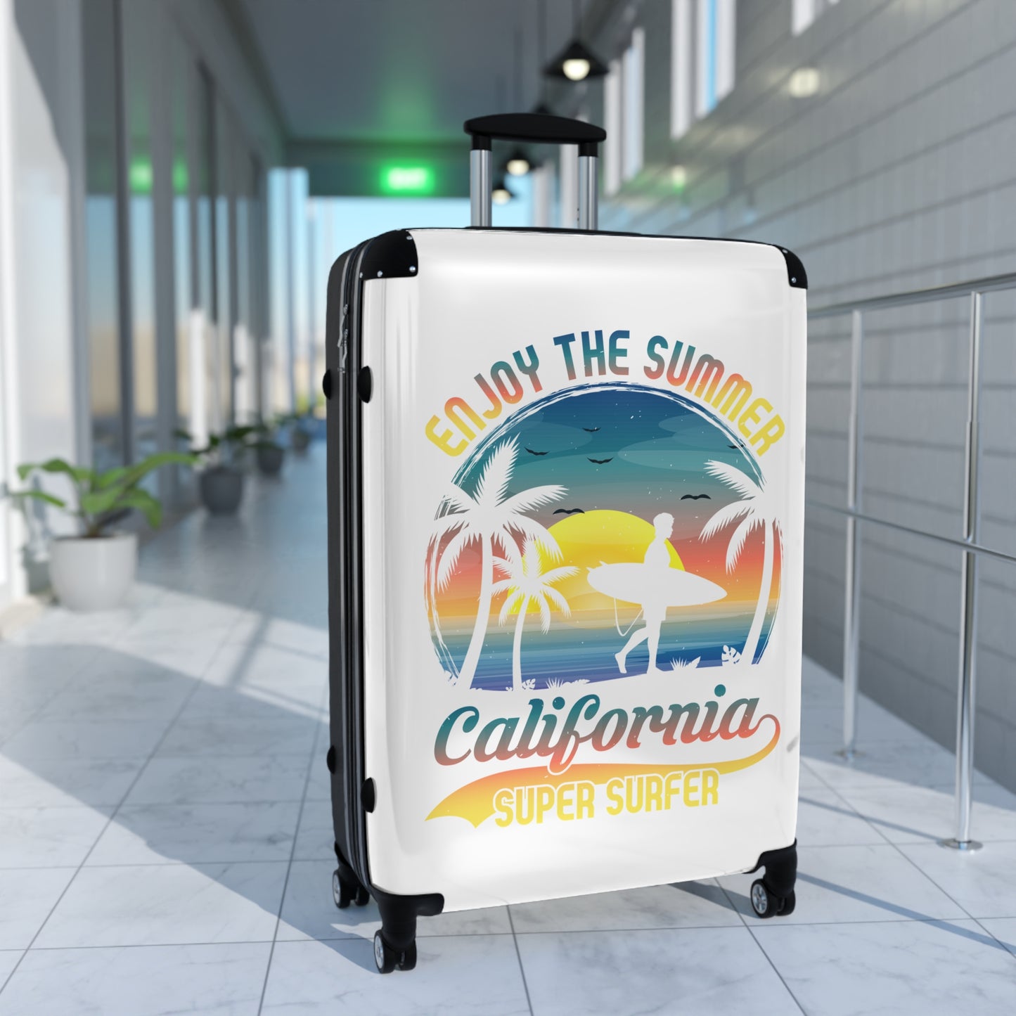 California Super Surfer Suitcase, Summer Travel Luggage, Vacation Bag, Beach Trip Accessory, Fun Travel Gear