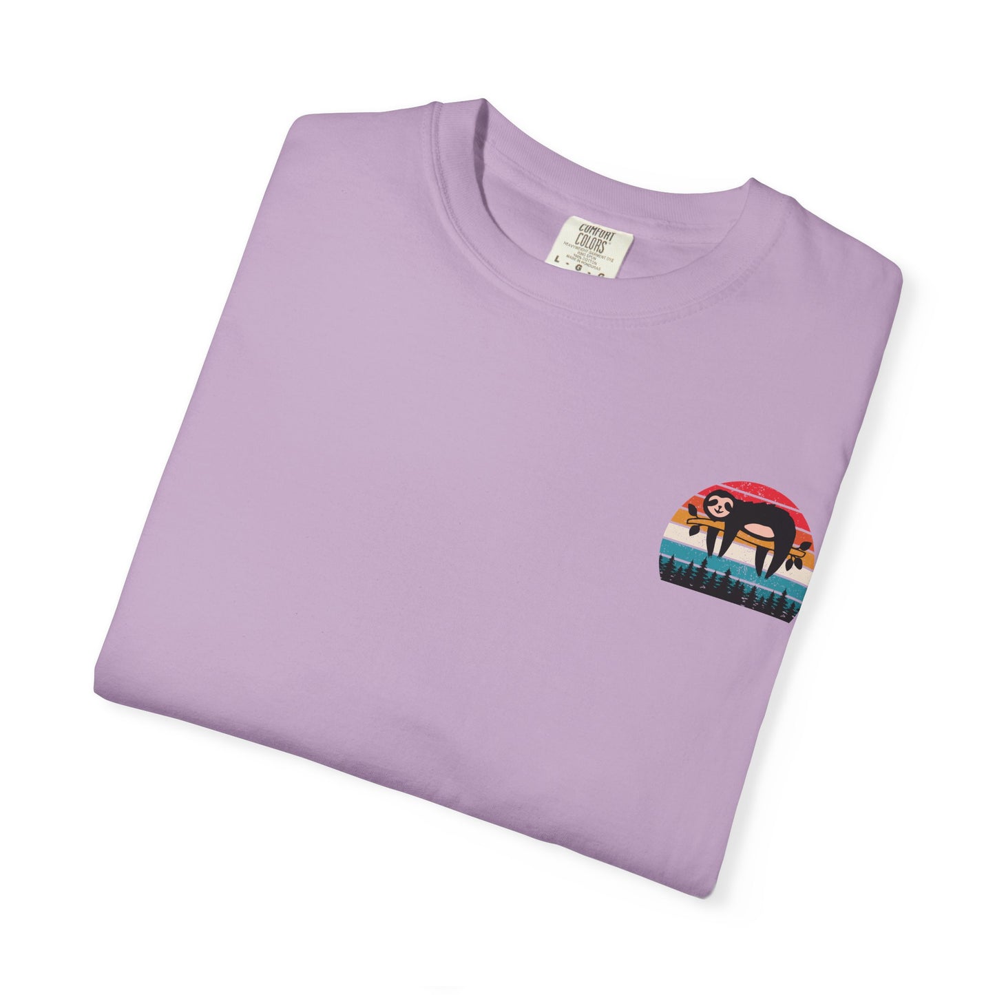 Chill Vibes Unisex Garment-Dyed T-Shirt - Retro Sloth & Sunset Design