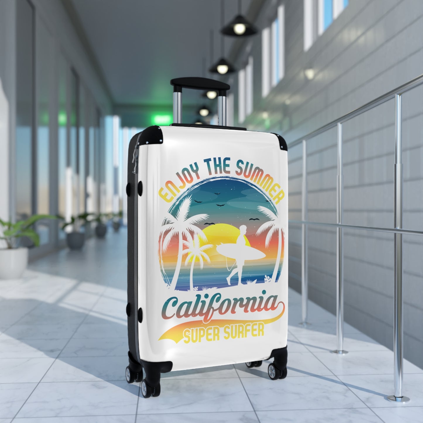 California Super Surfer Suitcase, Summer Travel Luggage, Vacation Bag, Beach Trip Accessory, Fun Travel Gear