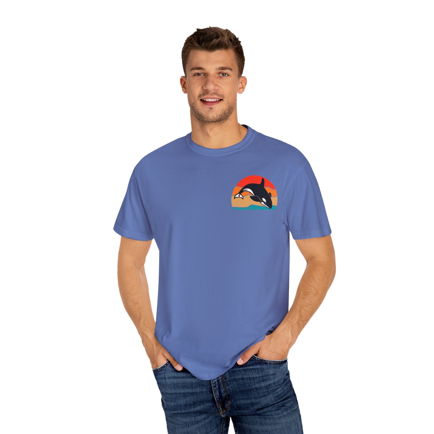Ocean Sunset Orca Unisex T-Shirt - Relaxed, Vibrant Beach Vibes